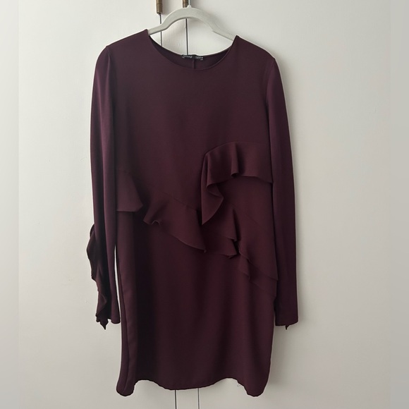 Zara Dresses & Skirts - Zara Burgundy Ruffle Dress